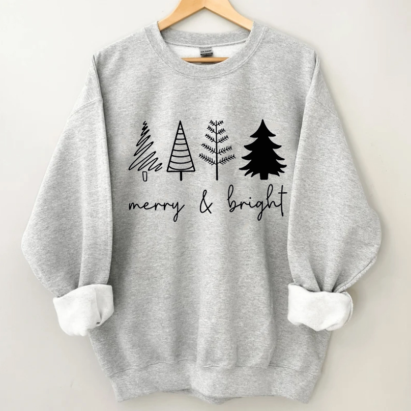 Merry & Bright Christmas Trees Sweatshirt-Magmoo