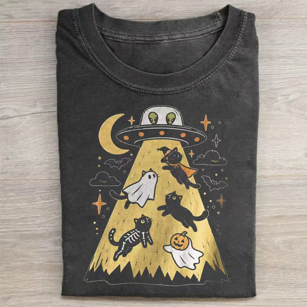 UFO Alien Halloween Cats T‑Shirt