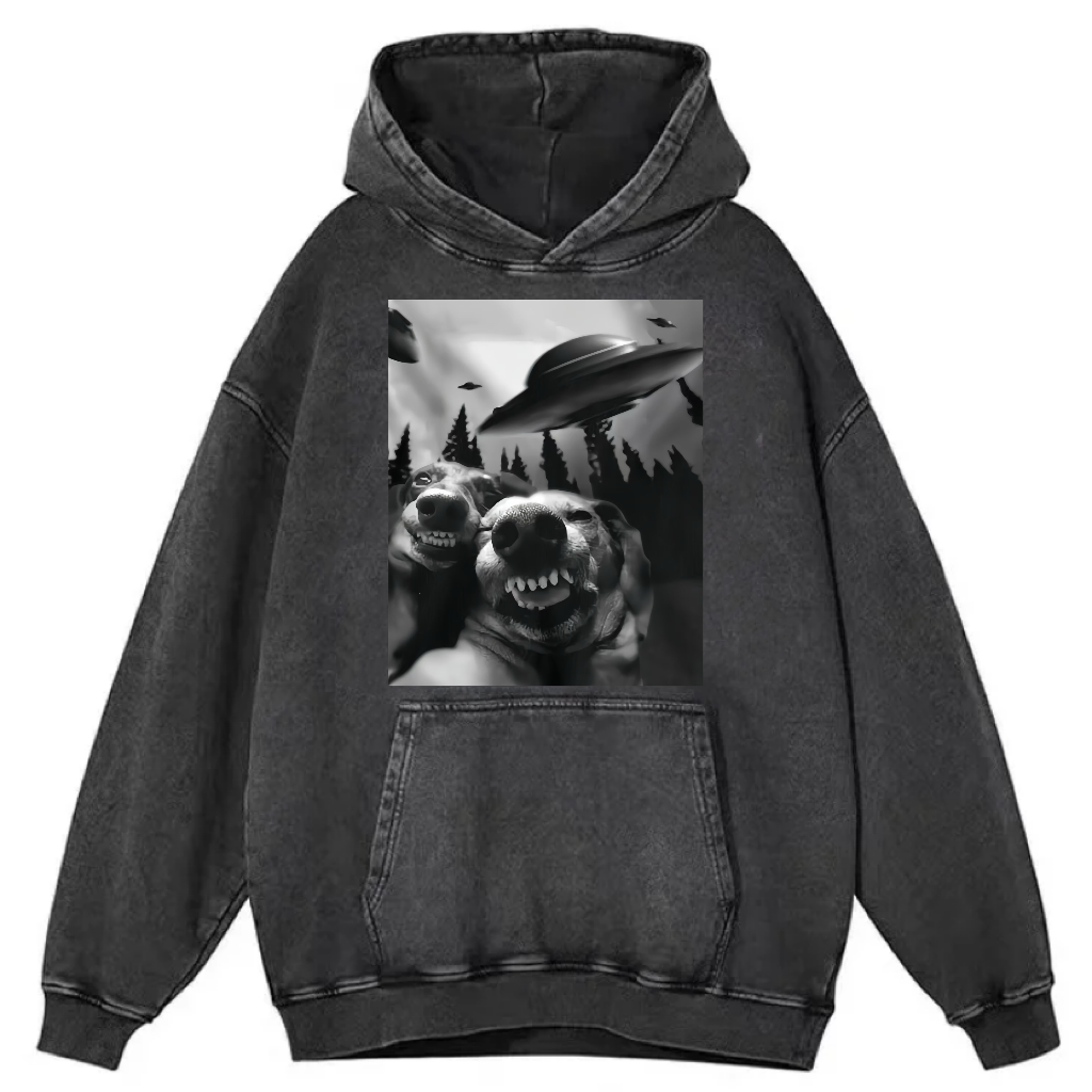 Funny Animal Selfie With UFO Art Acid Wash Shirt/Sweatshirt/Hoodie