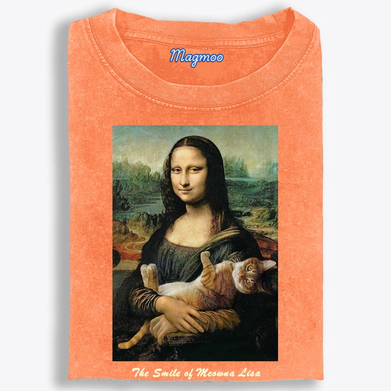 Meowna Lisa Mona Lisa Cat Parody Retro Washed T-Shirt