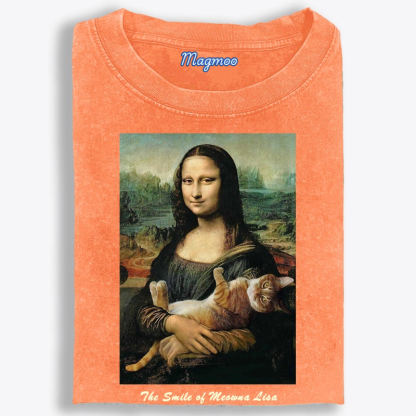 Meowna Lisa Mona Lisa Cat Parody Retro Washed T-Shirt
