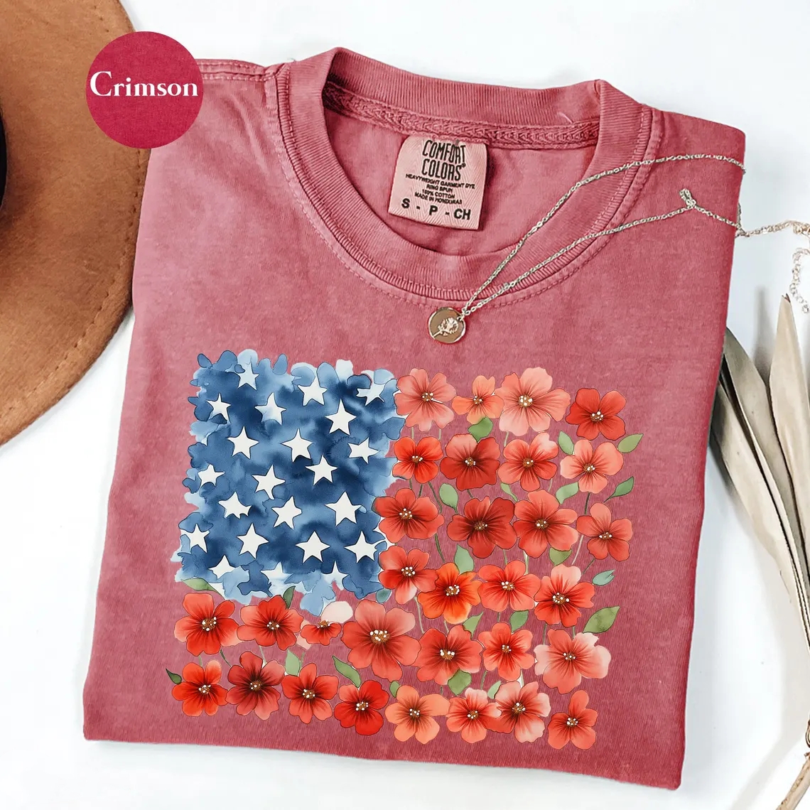 Comfort Colors Floral American Flag Shirt