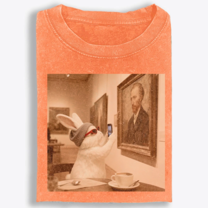 Art Bunny Taking Selfie With Van Gogh Meme Retro Washed T-Shirt