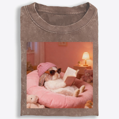 Bunny Bookish Rabbit Vintage Washed T-Shirt