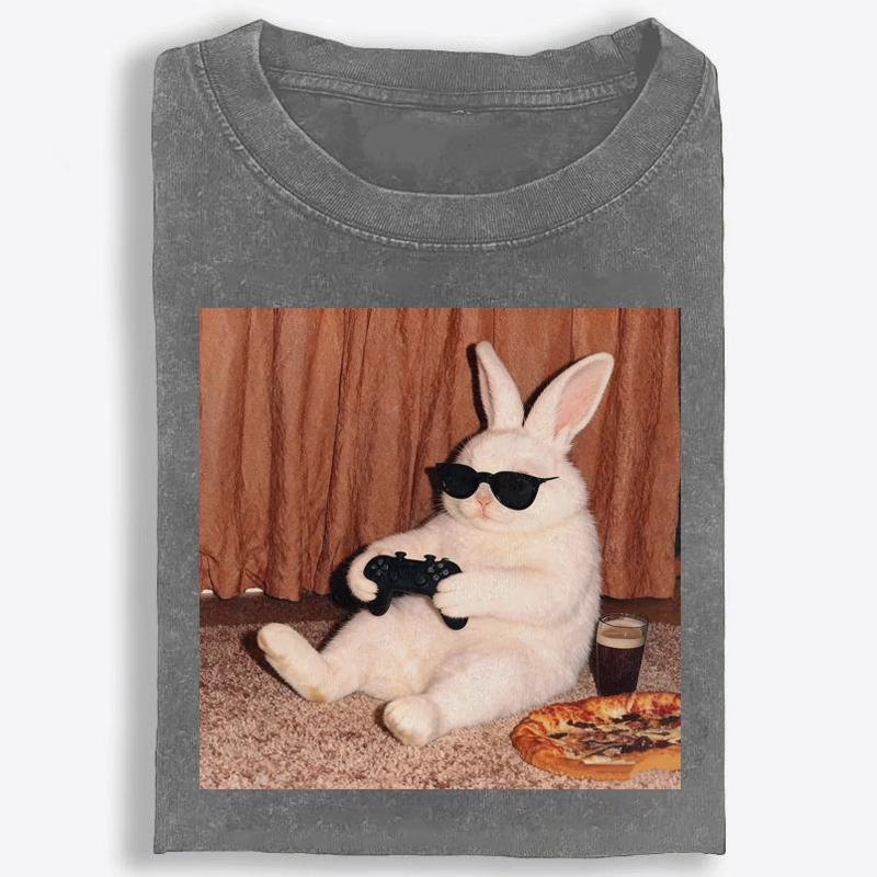 Gamer Rabbit Playing Video Game Retro Washed T-Shirt