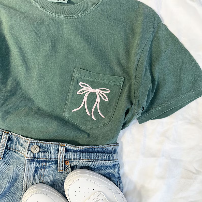 Cute Ribbon Bow Comfort Colors Pocket Tee