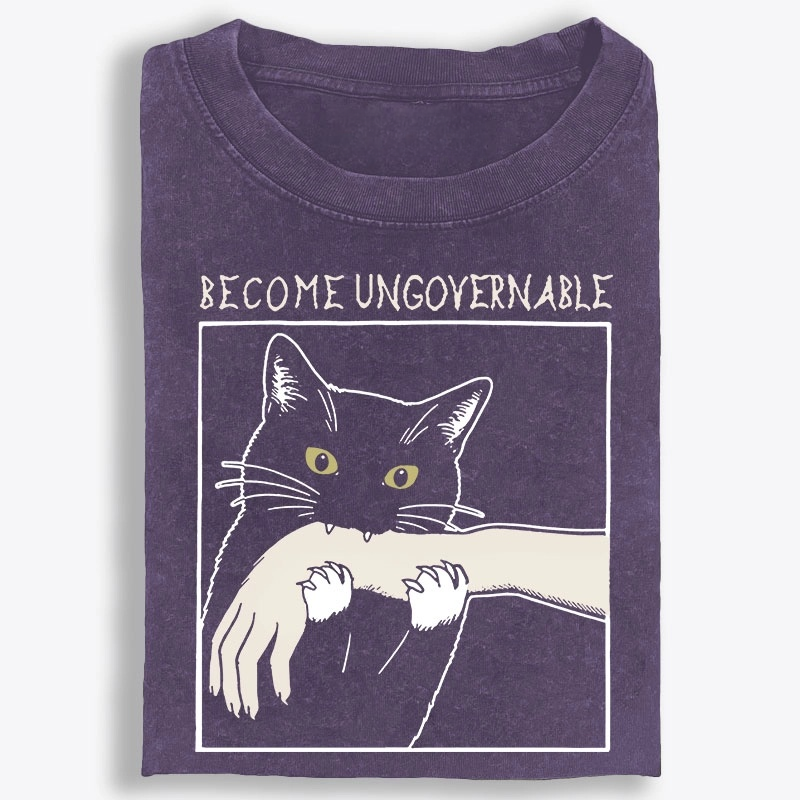 Become Ungovernable Cat Retro Washed T-Shirt
