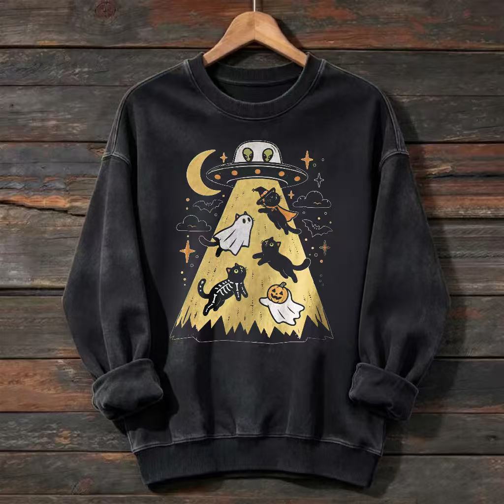 UFO Alien Halloween Cats T‑Shirt