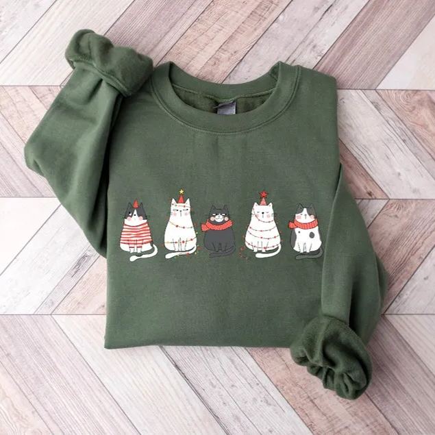 Cute Cat Christmas Sweatshirt Cat Lover Gift