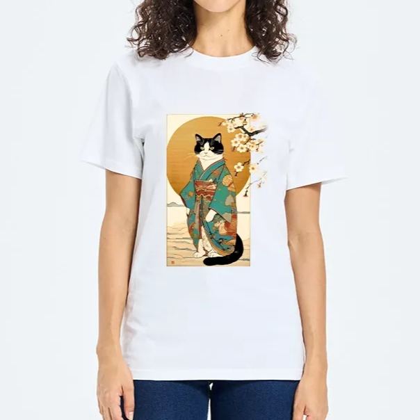 Magmoo Elegant Cat In Traditional Kimono Classic T-Shirt-Magmoo