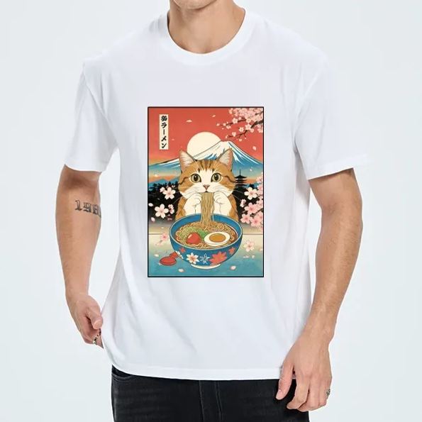 Magmoo Funny Orange Cat Eating Ramen Japan Classic T-Shirt-Magmoo