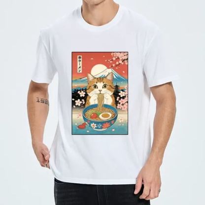 Magmoo Funny Orange Cat Eating Ramen Japan Classic T-Shirt-Magmoo