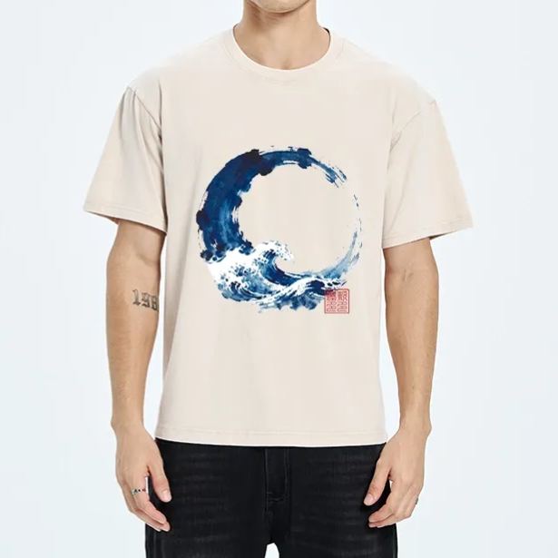Magmoo Zen Circle Blue Wave Art Washed T-Shirt-Magmoo
