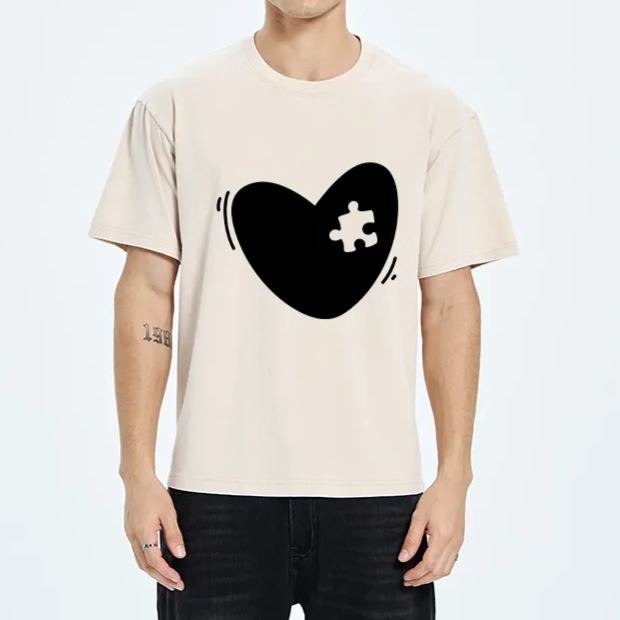 Magmoo Cute Heart Puzzle Washed T-Shirt-Magmoo