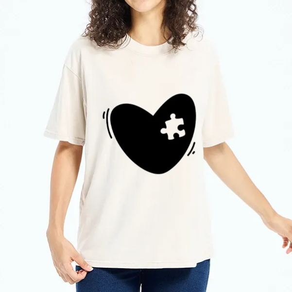 Magmoo Cute Heart Puzzle Washed T-Shirt-Magmoo