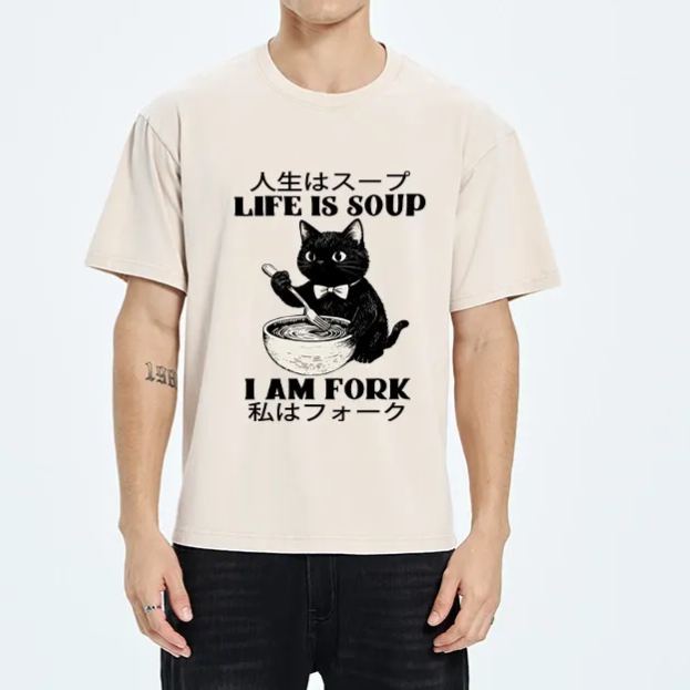 Magmoo Life Is Soup Cat Humor Meme Washed T-Shirt-Magmoo