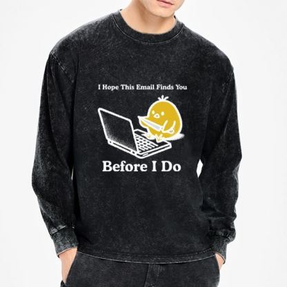 Magmoo Chicken Knife Email Meme Washed Long Sleeve T-Shirt-Magmoo