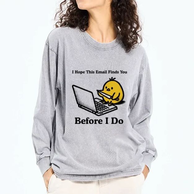 Magmoo Chicken Knife Email Meme Washed Long Sleeve T-Shirt-Magmoo