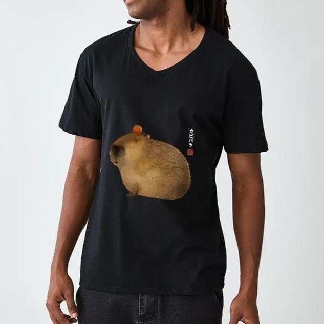 Magmoo Calm Capybara Illustration V-Neck Classic T-Shirt-Magmoo