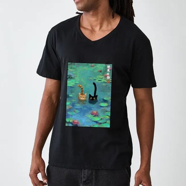 Magmoo Funny Cats Swimming In Lilies V-Neck Classic T-Shirt-Magmoo