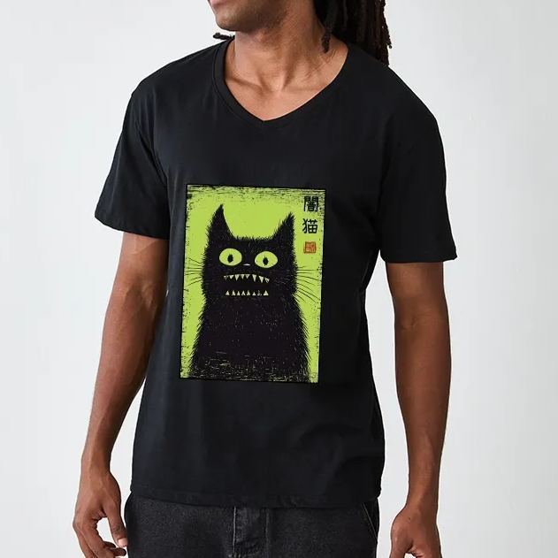 Magmoo Spooky Black Cat Japanese V-Neck Classic T-Shirt-Magmoo