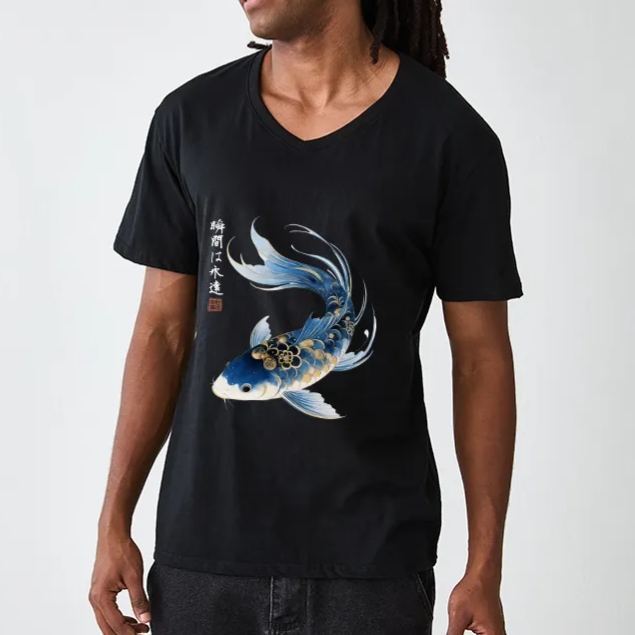 Magmoo Elegant Koi Fish Watercolor Art V-Neck Classic T-Shirt-Magmoo