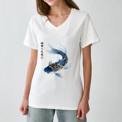 Magmoo Elegant Koi Fish Watercolor Art V-Neck Classic T-Shirt-Magmoo