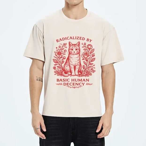 Magmoo Cat Roses Radical Human Decency Washed T-Shirt