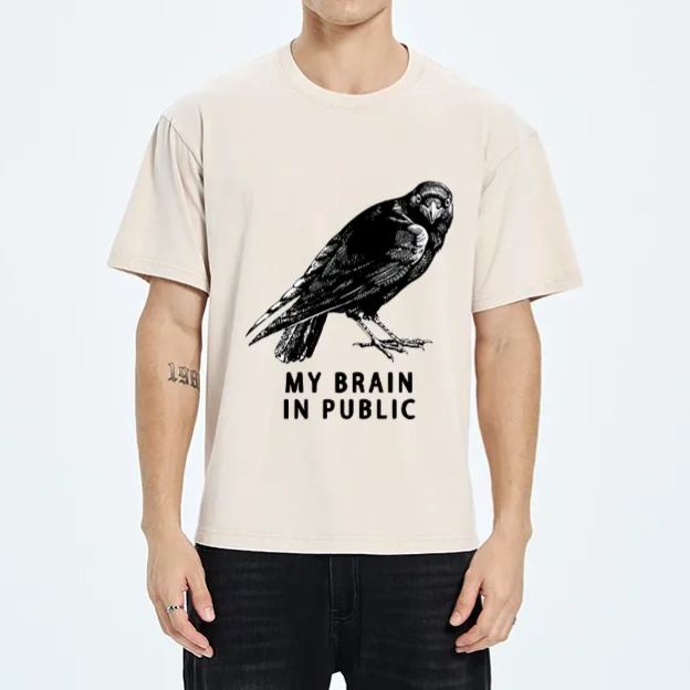 Magmoo Black Crow Public Brain Funny Art Washed T-Shirt