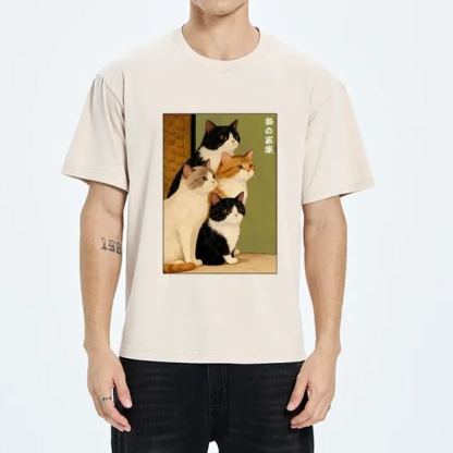 Magmoo Funny Japanese Cat Family Portrait Washed T-Shirt