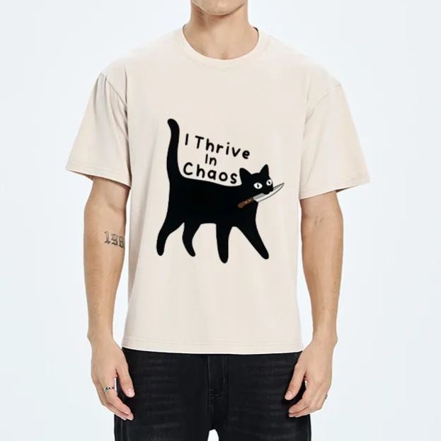 Magmoo Chaotic Black Cat With Knife Washed T-Shirt