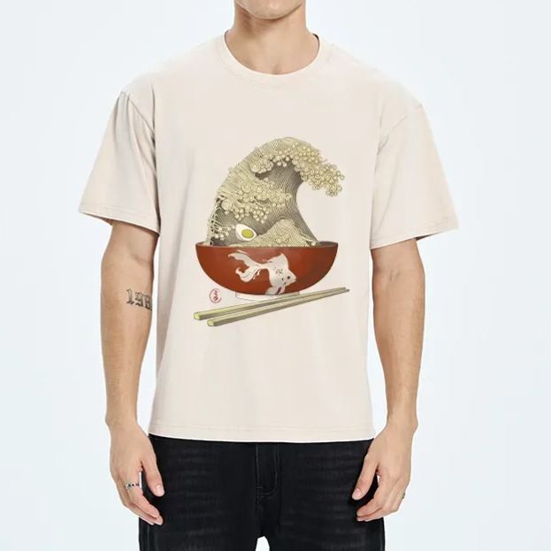 Magmoo Kanagawa Noodle Wave Food Art Washed T-Shirt