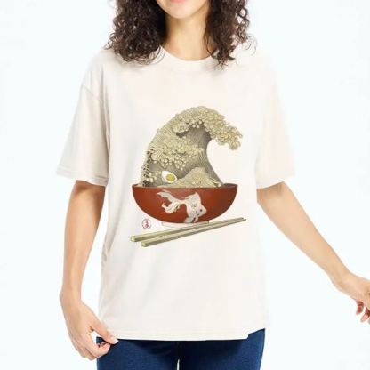 Magmoo Kanagawa Noodle Wave Food Art Washed T-Shirt