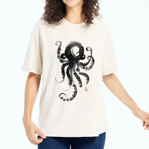 Magmoo Japanese Ink Octopus Art Washed T-Shirt