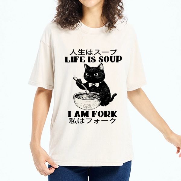 Magmoo Life Is Soup Cat Humor Meme Washed T-Shirt