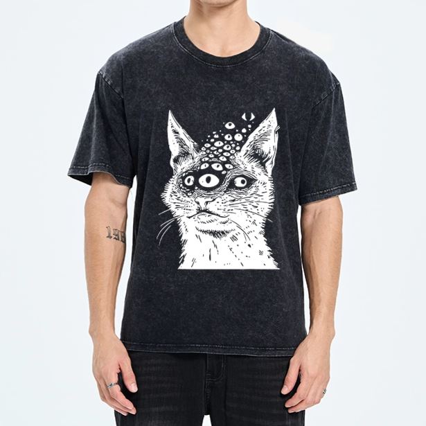 Magmoo Trippy Cat Third Eye Meme Washed T-Shirt