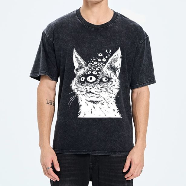 Magmoo Trippy Cat Third Eye Meme Washed T-Shirt