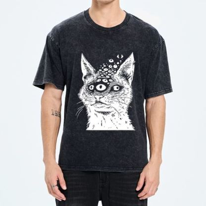 Magmoo Trippy Cat Third Eye Meme Washed T-Shirt