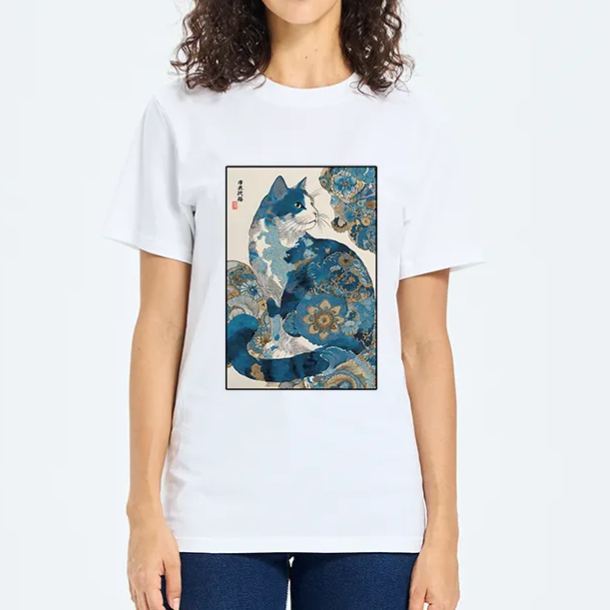 Magmoo Japanese Ukiyo-e Flowers Cat Classic T-Shirt