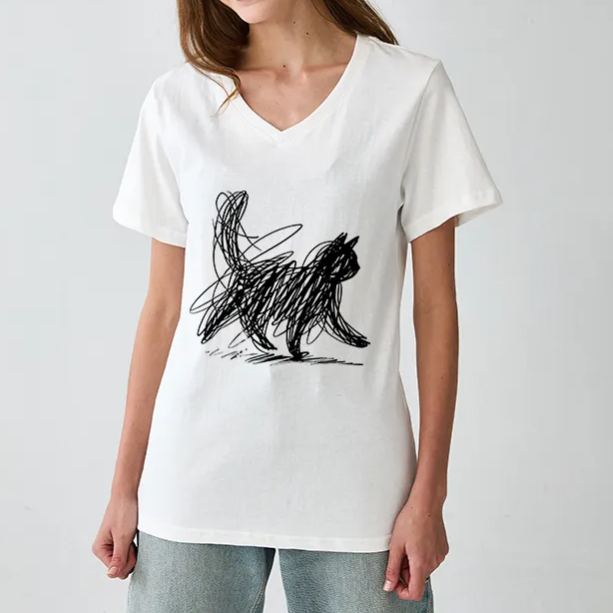 Magmoo Minimalist Cat Art V-Neck Classic T-Shirt