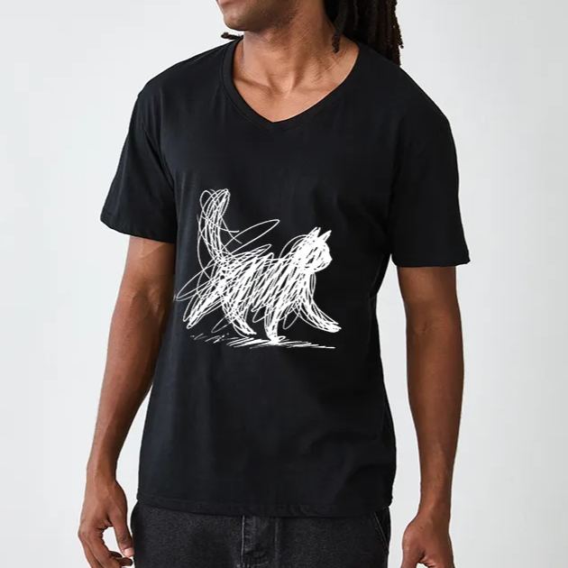 Magmoo Minimalist Cat Art V-Neck Classic T-Shirt