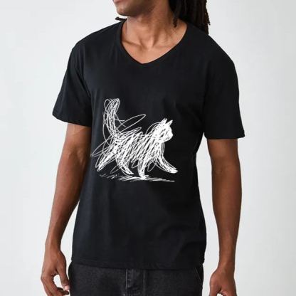 Magmoo Minimalist Cat Art V-Neck Classic T-Shirt
