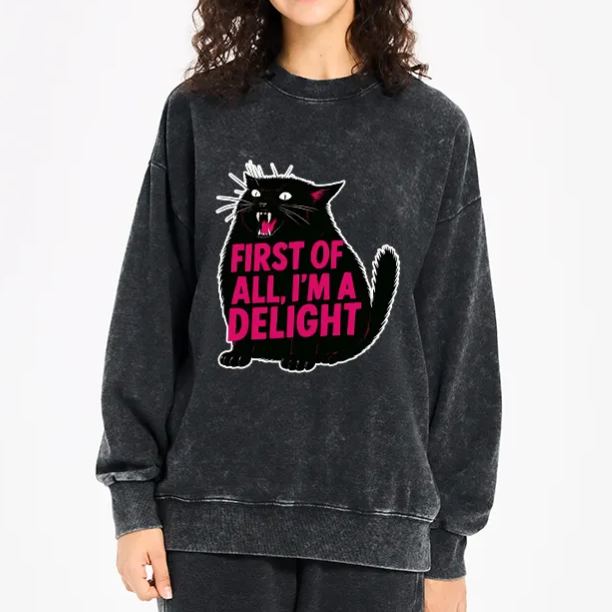 Magmoo Roaring Black Cat Washed Sweatshirt