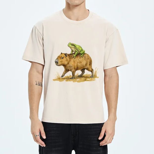 Magmoo Frog Riding A Capybara Washed T-Shirt
