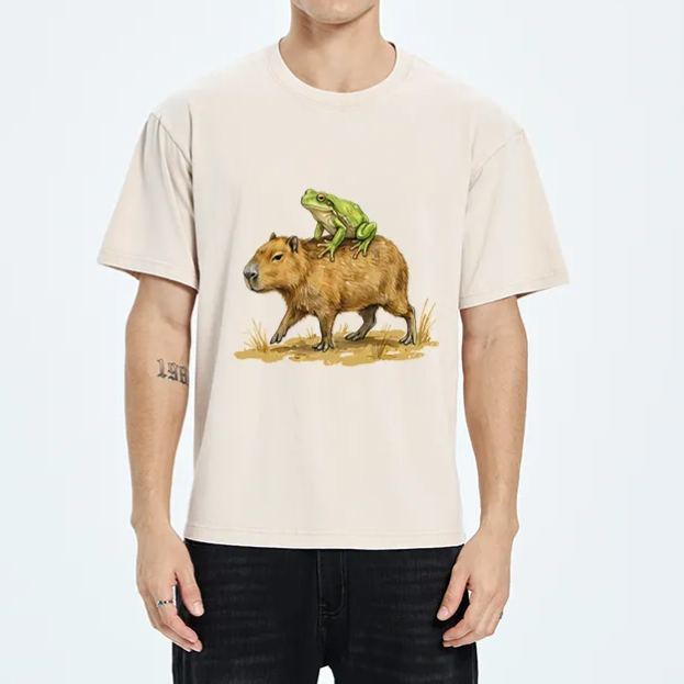 Magmoo Frog Riding A Capybara Washed T-Shirt