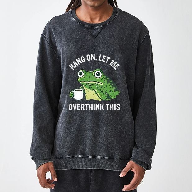 Magmoo Overthinking Frog With Coffee Washed Terry Sweatshirt