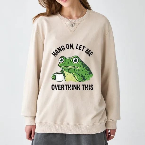 Magmoo Overthinking Frog With Coffee Washed Terry Sweatshirt