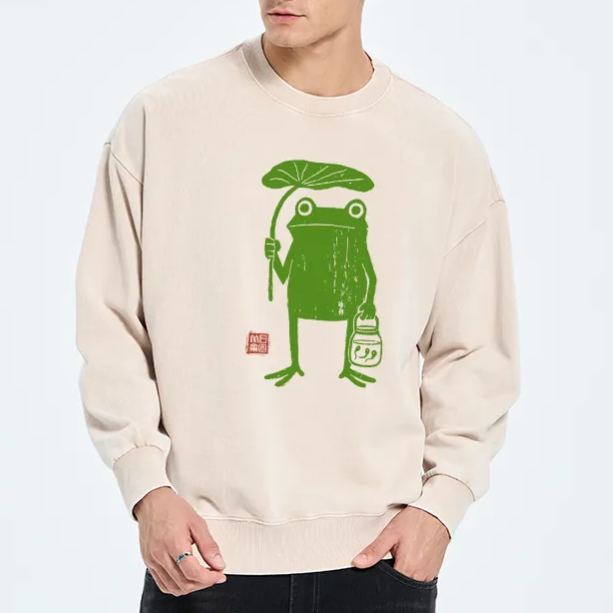 Magmoo Frogs Taking Shelter From The Rain Washed Sweatshirt