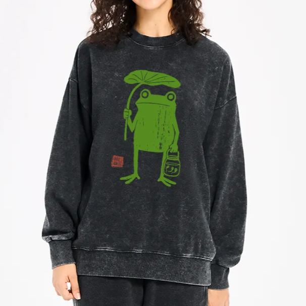 Magmoo Frogs Taking Shelter From The Rain Washed Sweatshirt