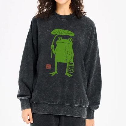 Magmoo Frogs Taking Shelter From The Rain Washed Sweatshirt